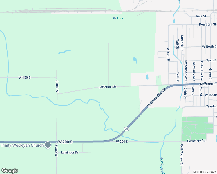 map of restaurants, bars, coffee shops, grocery stores, and more near Co Road 150 South in Tipton