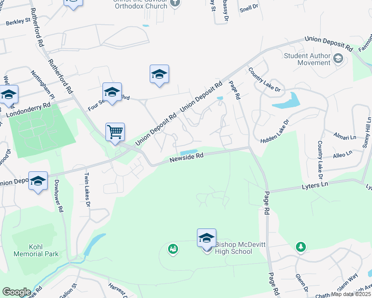 map of restaurants, bars, coffee shops, grocery stores, and more near 1127 Center Court in Harrisburg