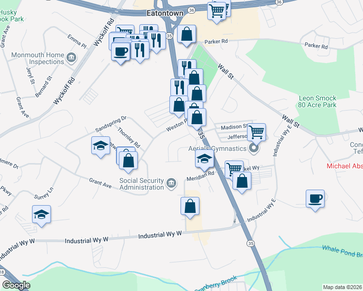 map of restaurants, bars, coffee shops, grocery stores, and more near 154 Waypoint Drive in Eatontown