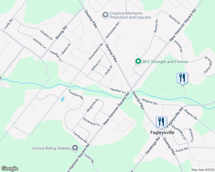 map of restaurants, bars, coffee shops, grocery stores, and more near 2577 Cherry Court in Gilbertsville