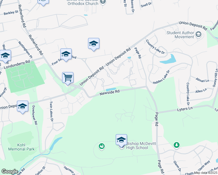 map of restaurants, bars, coffee shops, grocery stores, and more near 1127 Center Court in Harrisburg