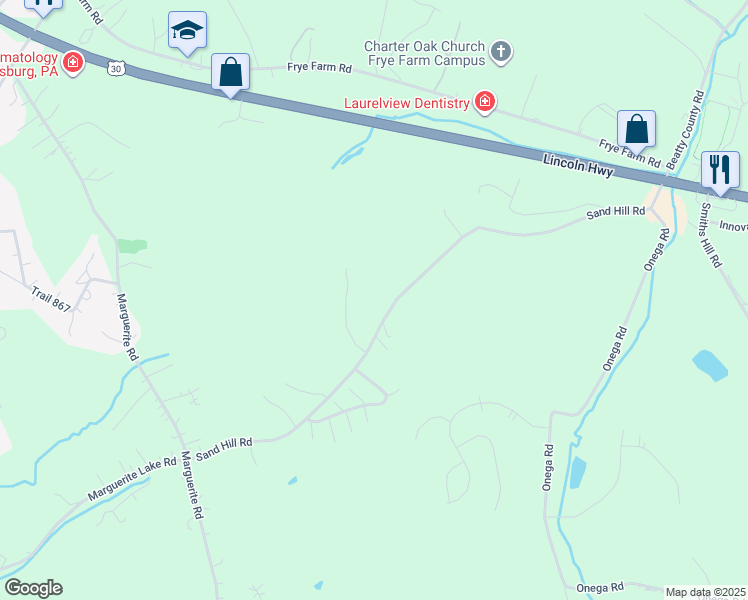 map of restaurants, bars, coffee shops, grocery stores, and more near 251A Sand Hill Road in Greensburg