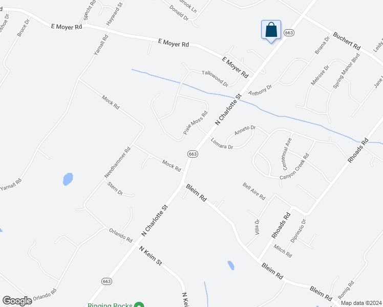 map of restaurants, bars, coffee shops, grocery stores, and more near 2103 North Charlotte Street in Pottstown