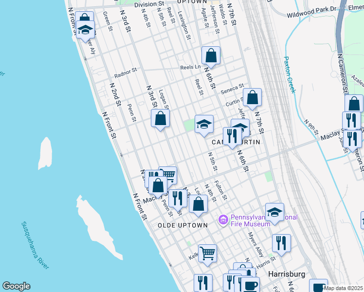 map of restaurants, bars, coffee shops, grocery stores, and more near 331 Emerald Street in Harrisburg