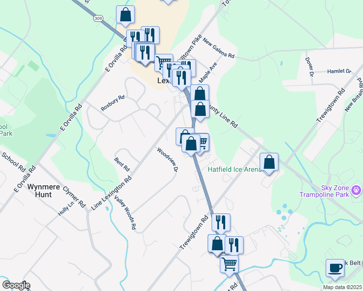 map of restaurants, bars, coffee shops, grocery stores, and more near 852 Bethlehem Pike in Colmar