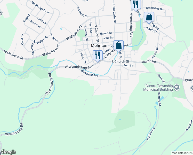 map of restaurants, bars, coffee shops, grocery stores, and more near 148 Woodland Avenue in Mohnton
