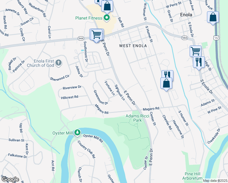 map of restaurants, bars, coffee shops, grocery stores, and more near 4 Fortuna Lane in Enola