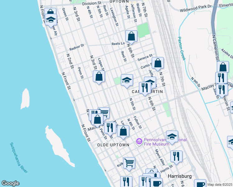 map of restaurants, bars, coffee shops, grocery stores, and more near 2232 North 4th Street in Harrisburg