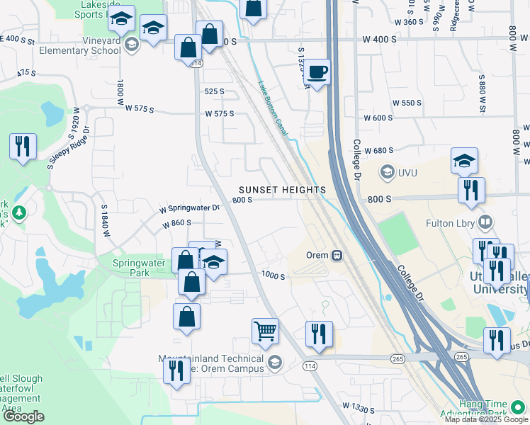 map of restaurants, bars, coffee shops, grocery stores, and more near in Orem