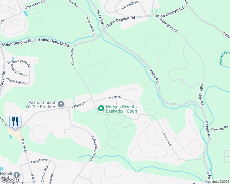 map of restaurants, bars, coffee shops, grocery stores, and more near 6704 Delano Boulevard in Harrisburg