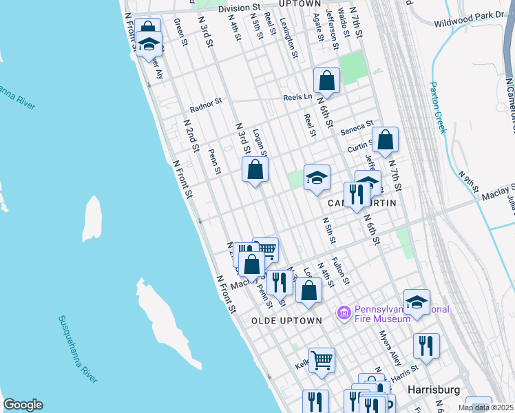 map of restaurants, bars, coffee shops, grocery stores, and more near 249 Emerald Street in Harrisburg
