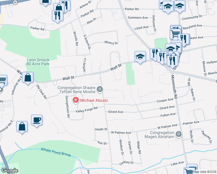map of restaurants, bars, coffee shops, grocery stores, and more near 5 Friendship Lane in West Long Branch