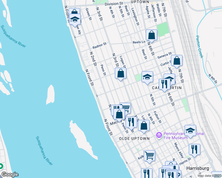 map of restaurants, bars, coffee shops, grocery stores, and more near 222 Emerald Street in Harrisburg