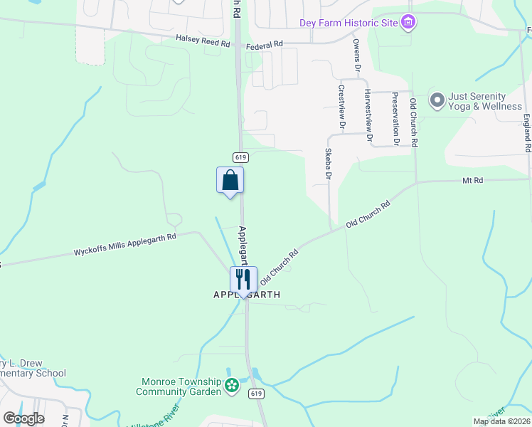 map of restaurants, bars, coffee shops, grocery stores, and more near 173 Applegarth Road in Monroe Township