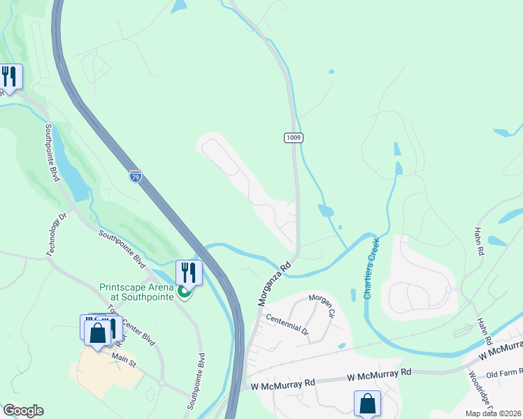map of restaurants, bars, coffee shops, grocery stores, and more near 224 Maple Ridge Drive in Canonsburg