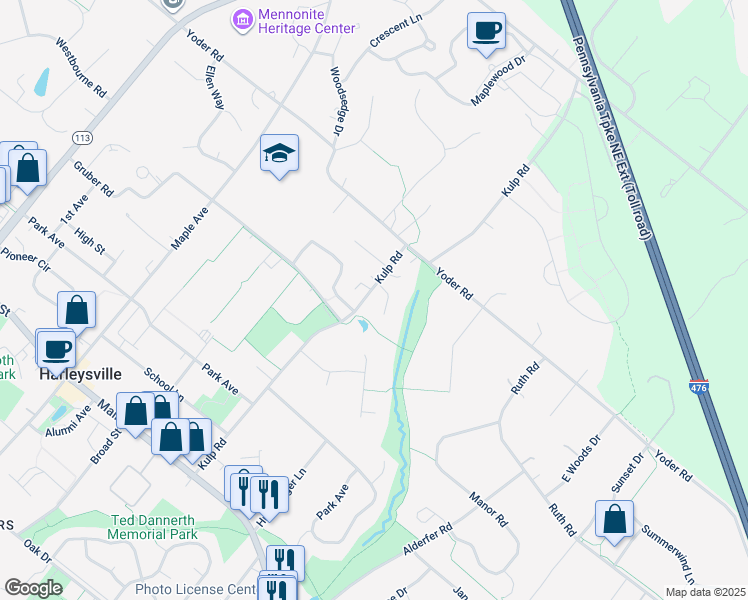 map of restaurants, bars, coffee shops, grocery stores, and more near 146 Kulp Road in Harleysville