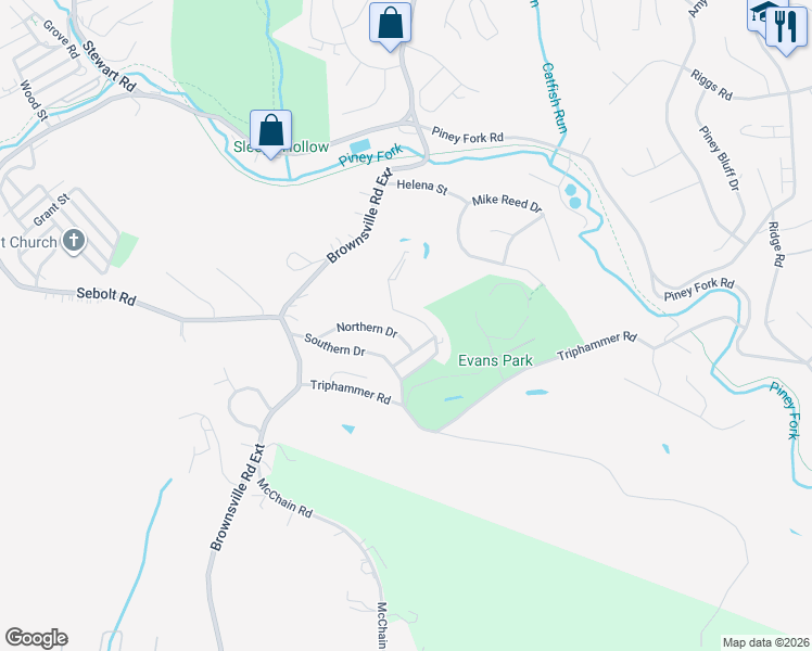 map of restaurants, bars, coffee shops, grocery stores, and more near 3129 Ridgeway Drive in South Park Township