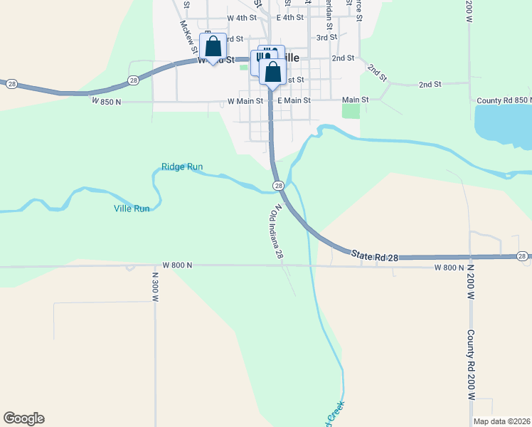 map of restaurants, bars, coffee shops, grocery stores, and more near 8160 Indiana 28 in Ridgeville
