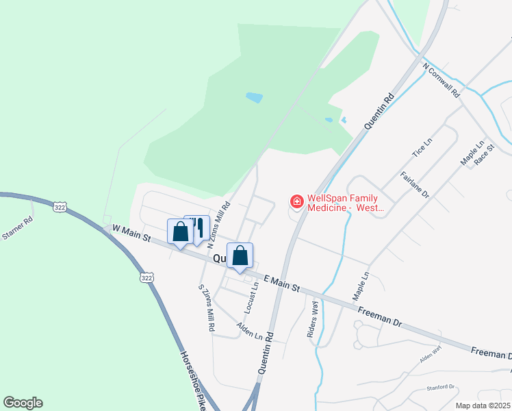 map of restaurants, bars, coffee shops, grocery stores, and more near 72 North Lebanon Street in Lebanon