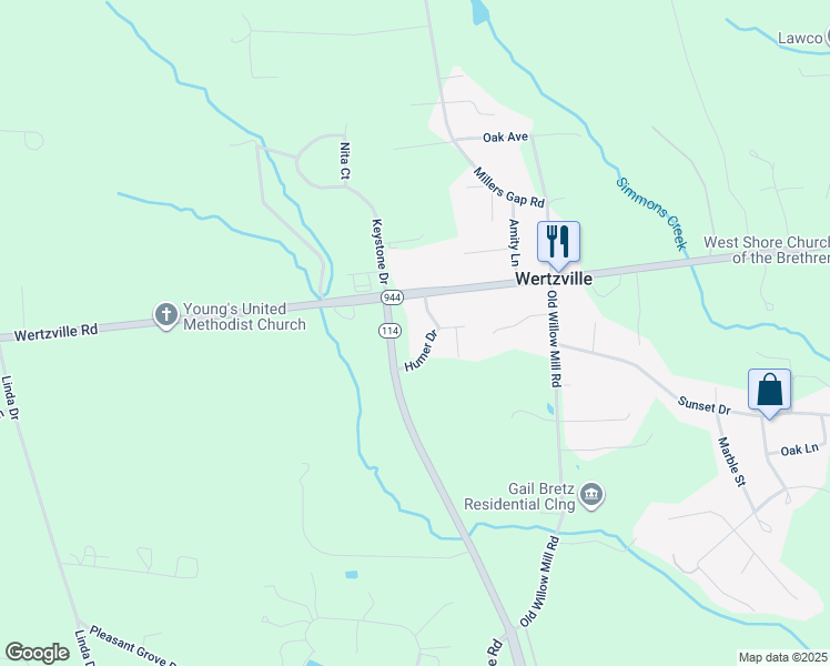 map of restaurants, bars, coffee shops, grocery stores, and more near 3 Humer Drive in Mechanicsburg