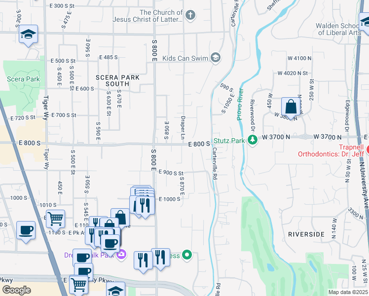 map of restaurants, bars, coffee shops, grocery stores, and more near 811 South 890 East in Orem