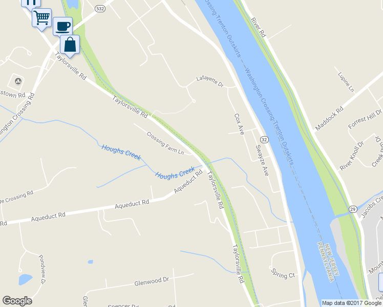 map of restaurants, bars, coffee shops, grocery stores, and more near 1067 Crossing Farm Lane in Washington Crossing