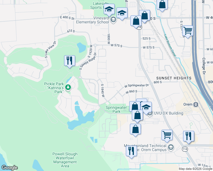 map of restaurants, bars, coffee shops, grocery stores, and more near 819 South 1840 West in Orem