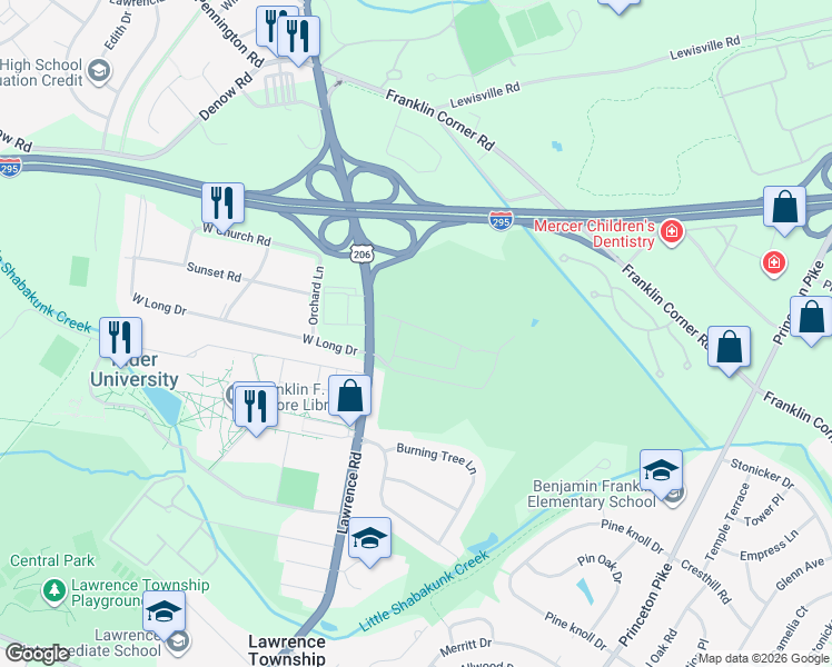 map of restaurants, bars, coffee shops, grocery stores, and more near 29 Birdie Way in Lawrence Township