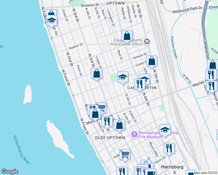 map of restaurants, bars, coffee shops, grocery stores, and more near 331 Emerald Street in Harrisburg