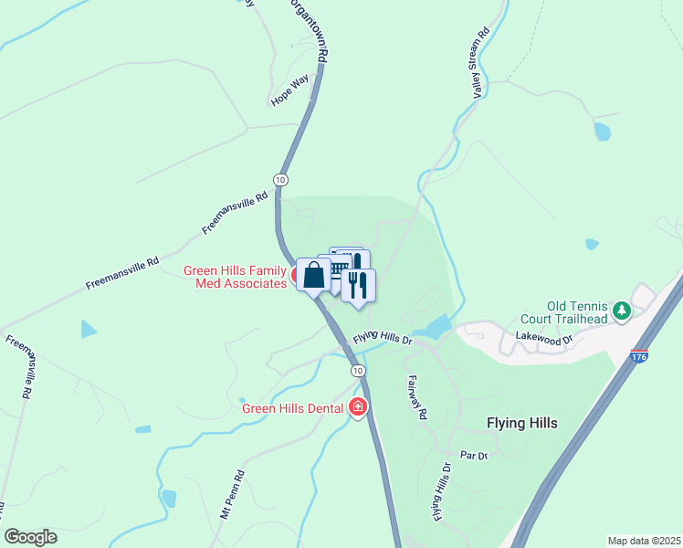 map of restaurants, bars, coffee shops, grocery stores, and more near 32 Medinah Drive in Reading