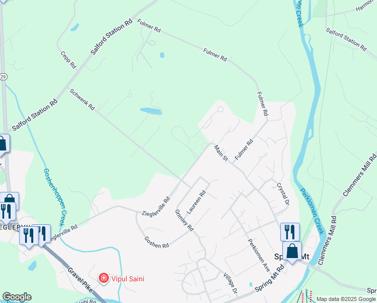 map of restaurants, bars, coffee shops, grocery stores, and more near 100 Snoopy Lane in Schwenksville
