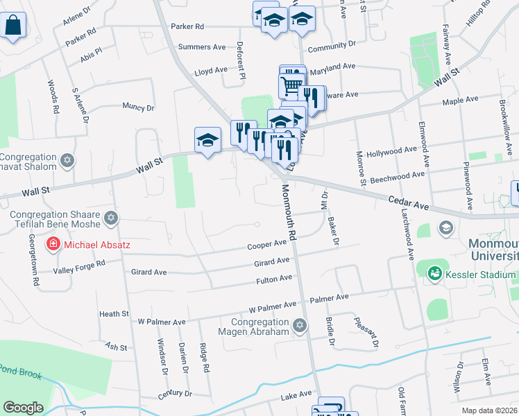 map of restaurants, bars, coffee shops, grocery stores, and more near 14 Park Meadow Lane in West Long Branch