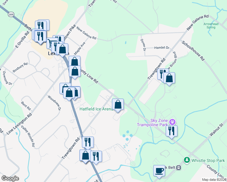 map of restaurants, bars, coffee shops, grocery stores, and more near 4595 County Line Road in Colmar
