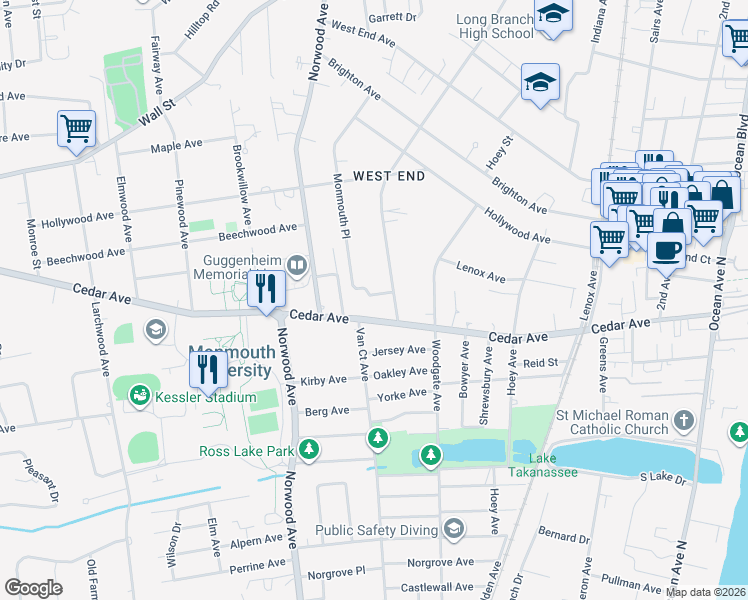 map of restaurants, bars, coffee shops, grocery stores, and more near 424 Monmouth Place in Long Branch