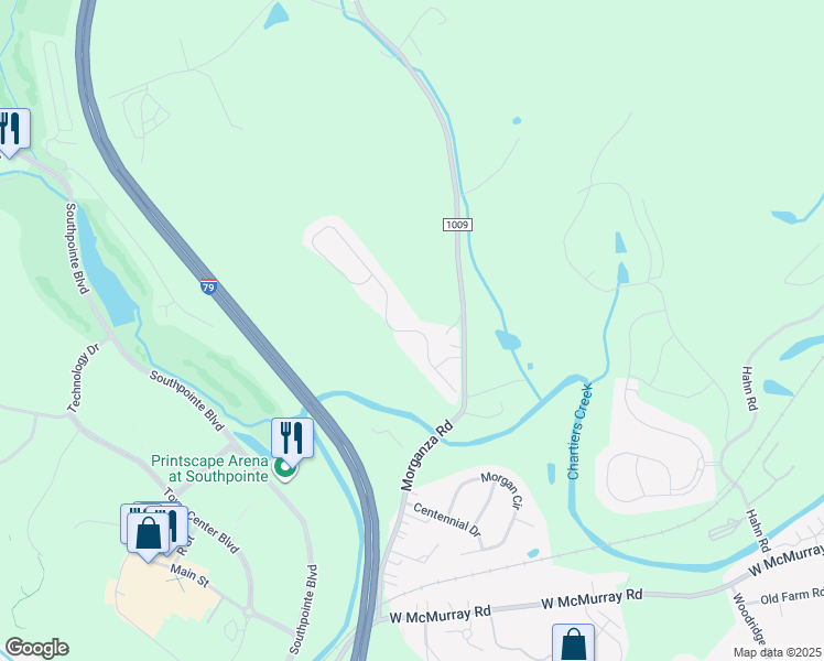 map of restaurants, bars, coffee shops, grocery stores, and more near 224 Maple Ridge Drive in Canonsburg