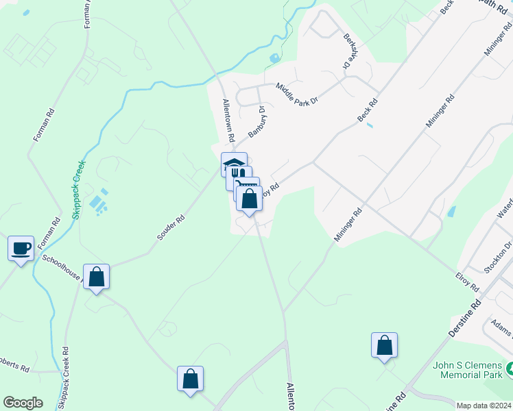 map of restaurants, bars, coffee shops, grocery stores, and more near 103 Allentown Road in Souderton