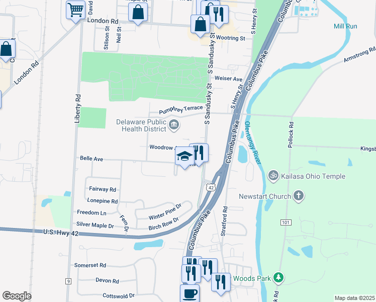 map of restaurants, bars, coffee shops, grocery stores, and more near 36 Birch Bend in Delaware
