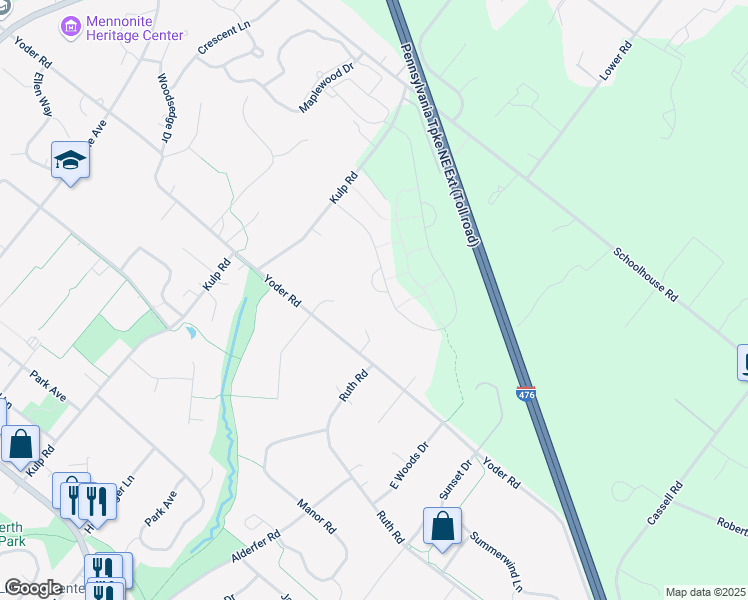 map of restaurants, bars, coffee shops, grocery stores, and more near 222 Garland Court in Harleysville