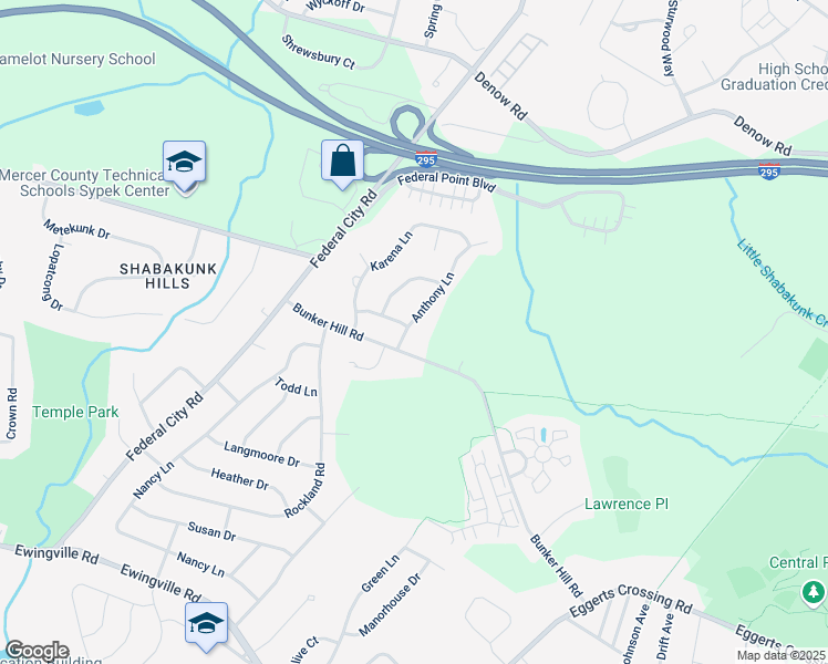 map of restaurants, bars, coffee shops, grocery stores, and more near 1 Dorothea Terrace in Lawrence Township