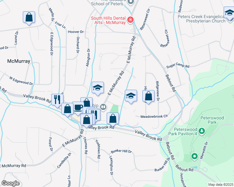 map of restaurants, bars, coffee shops, grocery stores, and more near 632 East McMurray Road in McMurray