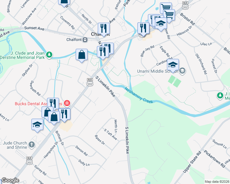 map of restaurants, bars, coffee shops, grocery stores, and more near 81 South Limekiln Pike in Chalfont