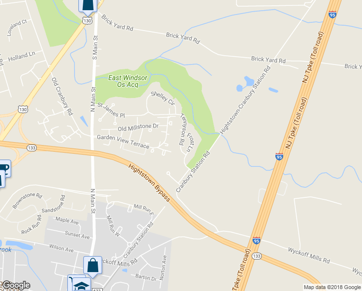 map of restaurants, bars, coffee shops, grocery stores, and more near 82 Tennyson Road in East Windsor