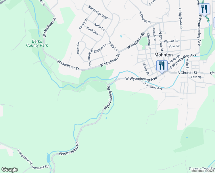 map of restaurants, bars, coffee shops, grocery stores, and more near 207 Wyomissing Road in Mohnton