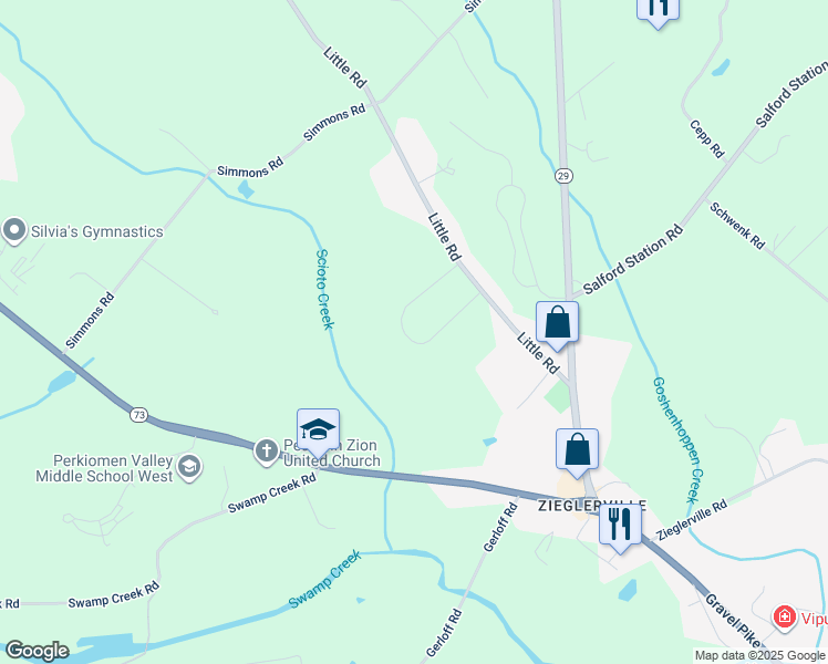 map of restaurants, bars, coffee shops, grocery stores, and more near 101 Steiner Way in Perkiomenville