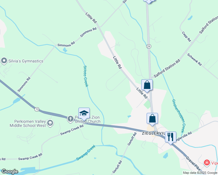 map of restaurants, bars, coffee shops, grocery stores, and more near 101 Steiner Way in Perkiomenville