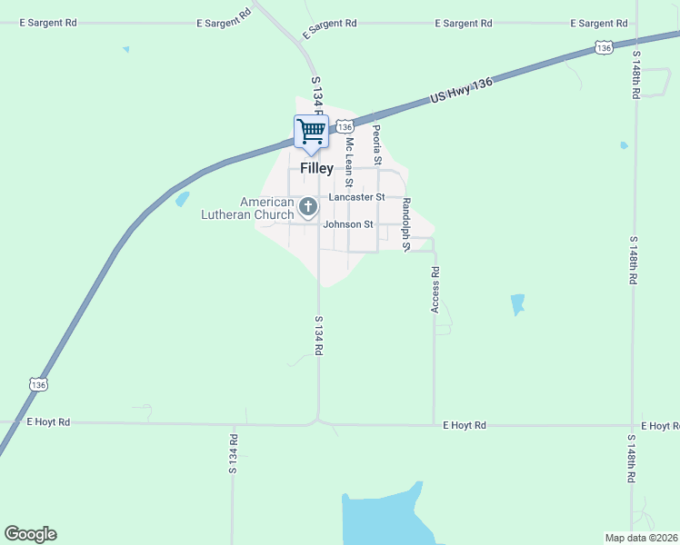 map of restaurants, bars, coffee shops, grocery stores, and more near 510 Mc Lean Street in Filley