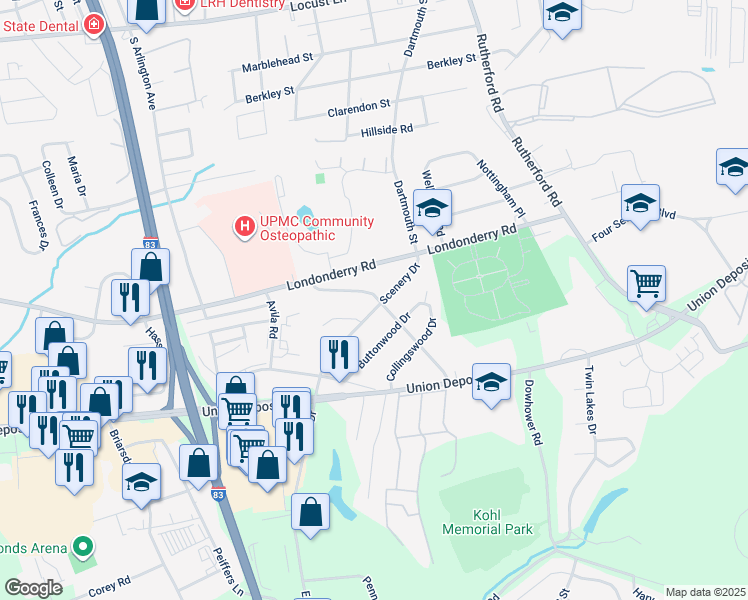 map of restaurants, bars, coffee shops, grocery stores, and more near 1000 Scenery Drive in Harrisburg