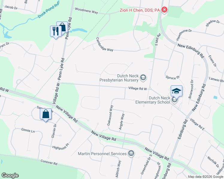 map of restaurants, bars, coffee shops, grocery stores, and more near 533 Village Road West in West Windsor Township