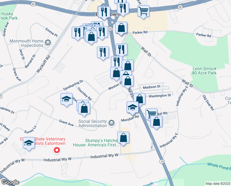 map of restaurants, bars, coffee shops, grocery stores, and more near 154 Waypoint Drive in Eatontown