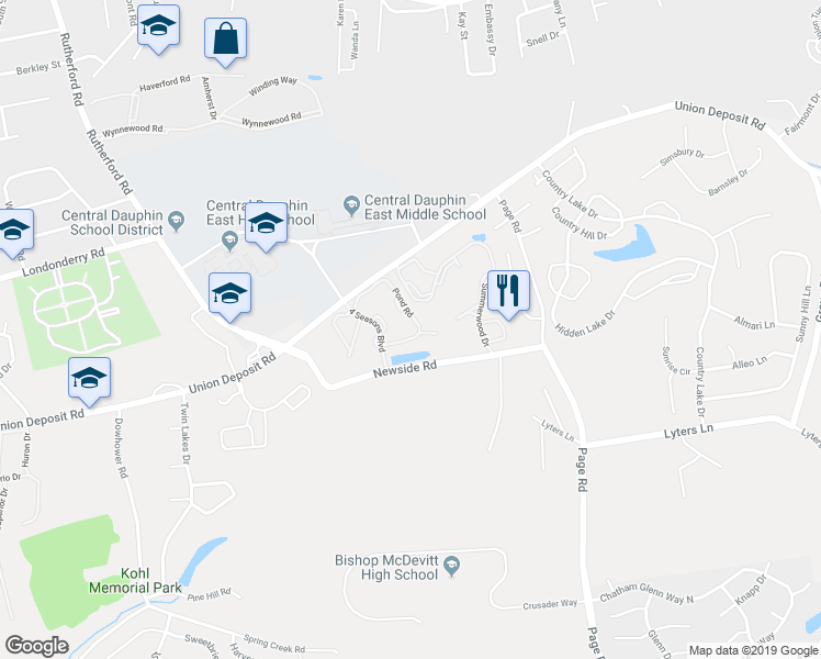 map of restaurants, bars, coffee shops, grocery stores, and more near 5428 Autumn Drive in Harrisburg